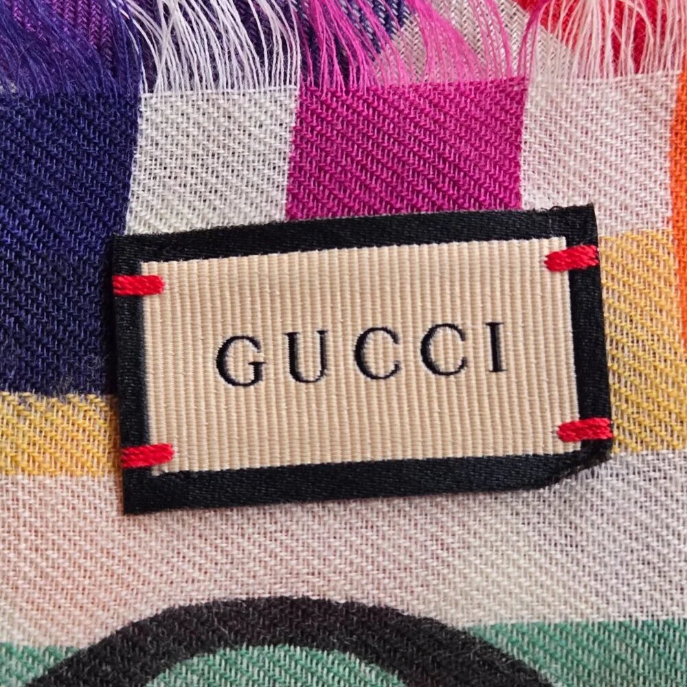 Gucci Multicolor Stripe Check Wool Shawl/Scarf - Picture 4 of 16